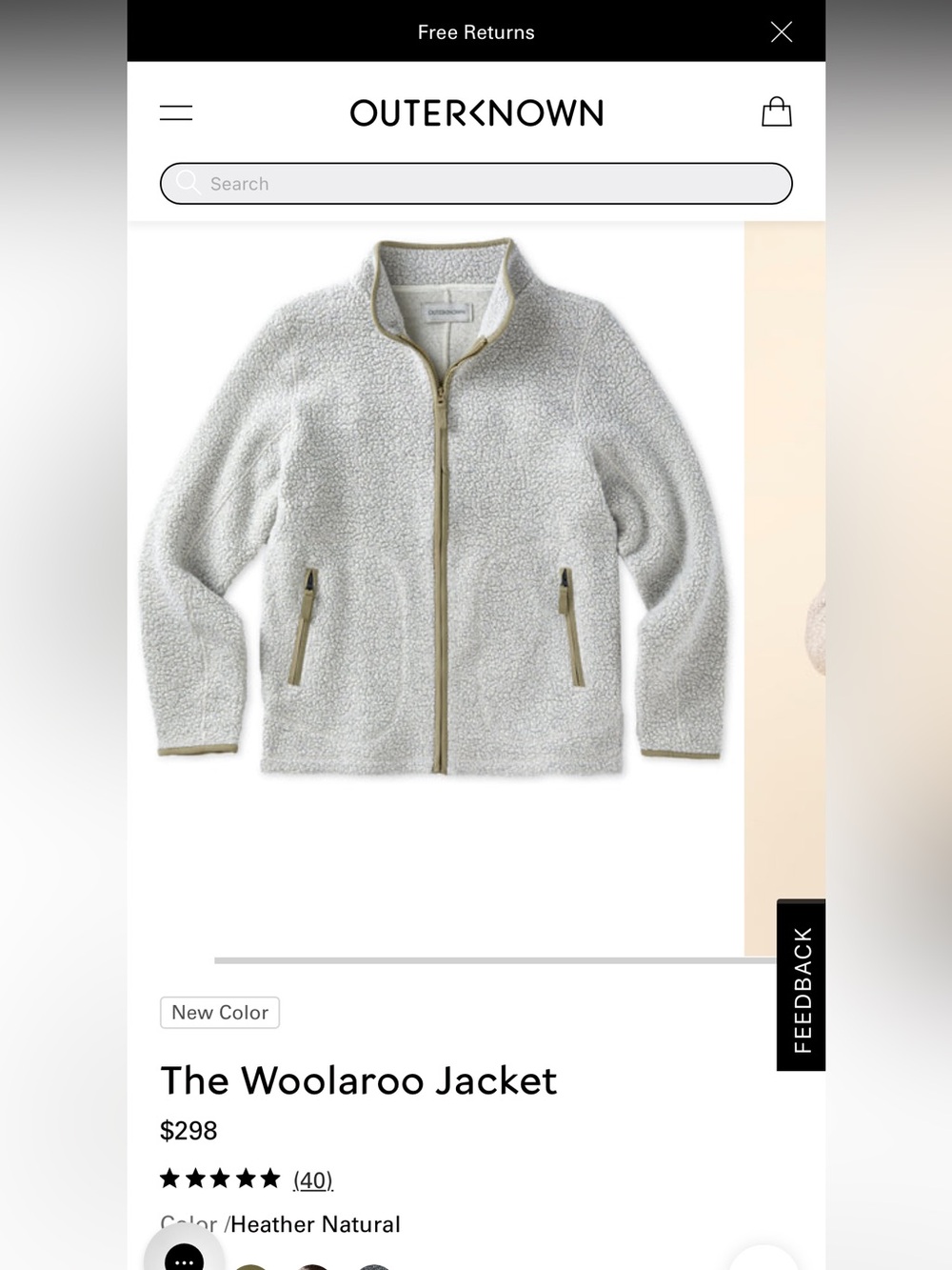 Outerknown Woolaroo Collection Unisex Zip Jacket XL Heather Recycled Wool Fleece